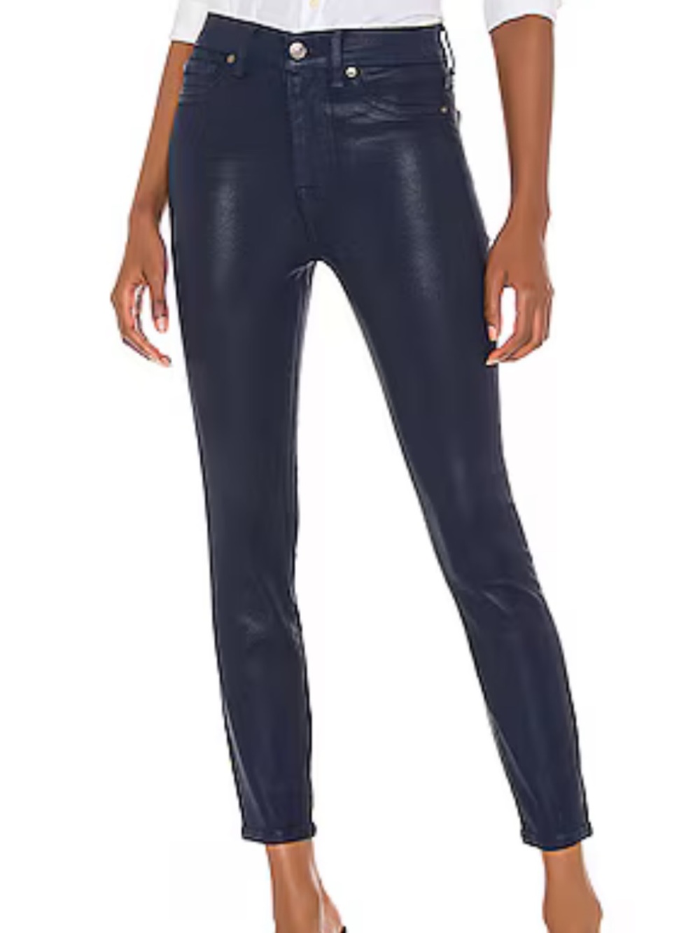 7 For All Mankind High-Waist Ankle Skinny Coated, Ink (Navy), 27
